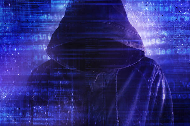 网络安全，穿着连帽衫的电脑黑客