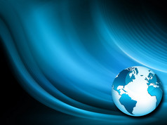 全球商业的最佳互联网概念。地球仪，技术背景上的发光线条。电子
