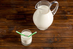 鲜牛奶装在玻璃杯和罐子里