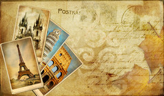 复古邮政绿卡-欧洲假期