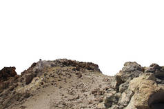 在白色背景上隔绝的岩石山体斜坡或顶部前缘特写。Matte绘画的元素，复制空间.