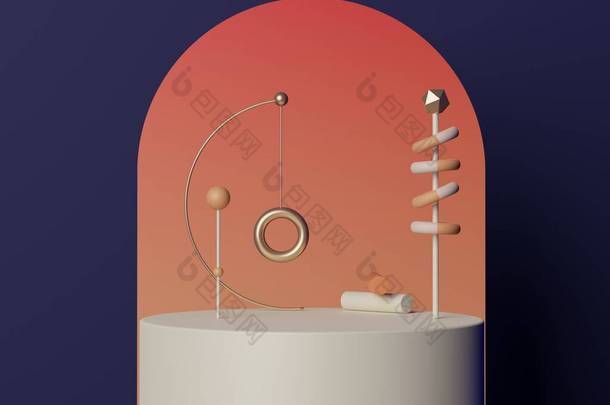 3D几何图形。<strong>空荡荡</strong>的讲台上的模拟。空旷的时装表演舞台,底座,店面五彩缤纷.产品展示的最小场景。化妆品广告的背景摘要.