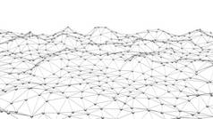 数字数据和网络连接三角形线和球面在技术概念上的白色背景, 3d 抽象插图
