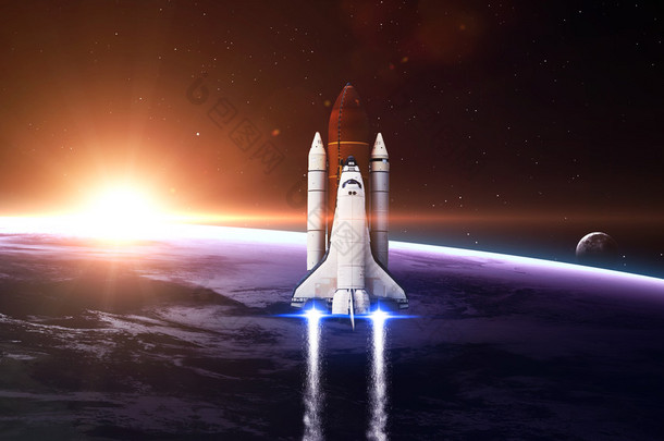 离开<strong>地球</strong>的航天飞机-这张图片的元素由美国宇航局装备