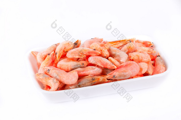 冻红虾在白框中