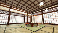 日本风格的房间 3d cg 渲染