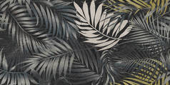 热带树叶的黑色无缝图案