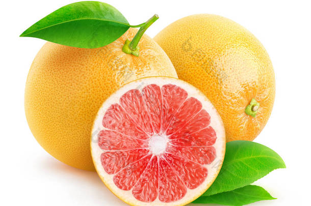 孤立的柑橘类水果。带修剪路径的白色背景上的两个半葡萄<strong>柚</strong>隔离