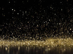 乌黑的背景上闪烁着金粉的雨.