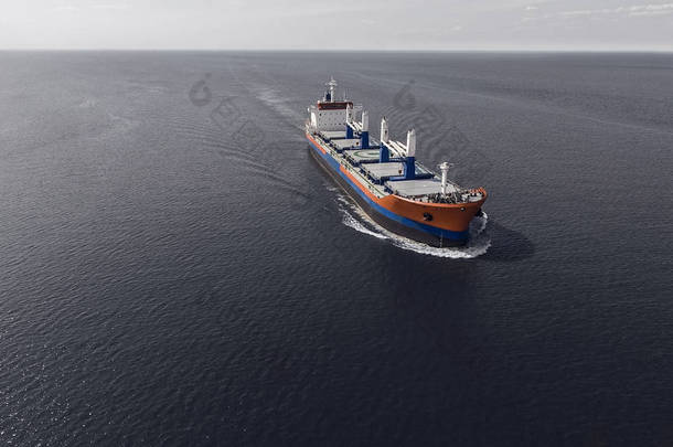 集装箱船在海上航行的鸟瞰图