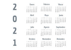 2021年历法在西班牙语中很容易用叠层把它拆开.白色背景的孤立的西班牙日历.
