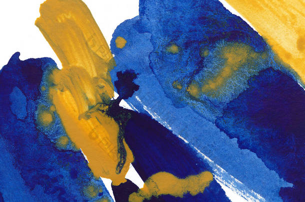 蓝色和<strong>黄色</strong>抽象<strong>水彩背景</strong>.彩色水色渐变,手绘纹理.