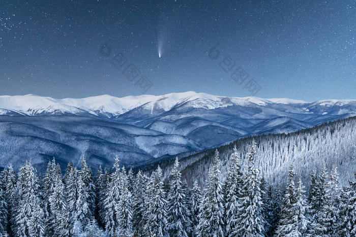 白雪连绵的冬景 流星,流星雨