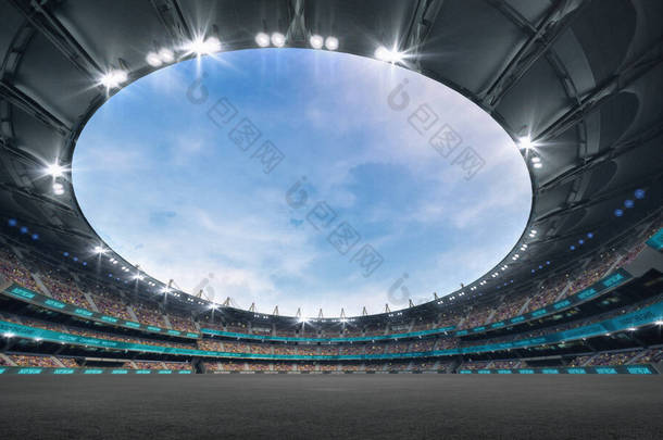 体育场和沥青路面背景作为赛道.体育建筑作为数字3D背景广告的背景说明.