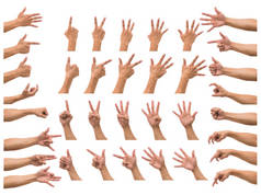 不同的手势在白色背景, 包括修剪路径