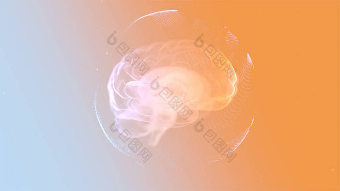 Intellectual property concept. 3d render animated brain inside protection sphere over orange backgro