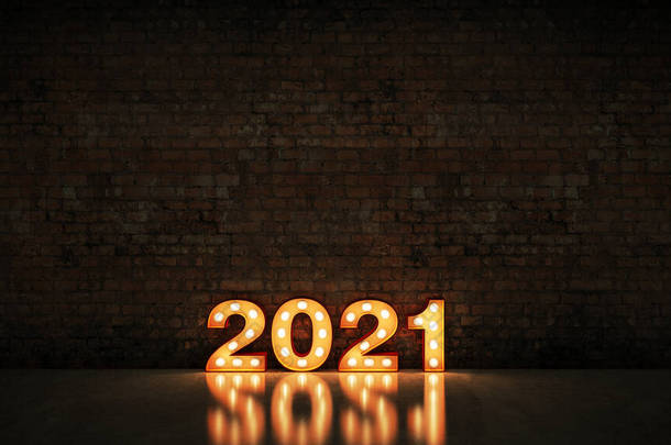 淡淡的2021年字母符号，2021年新年。3d渲染