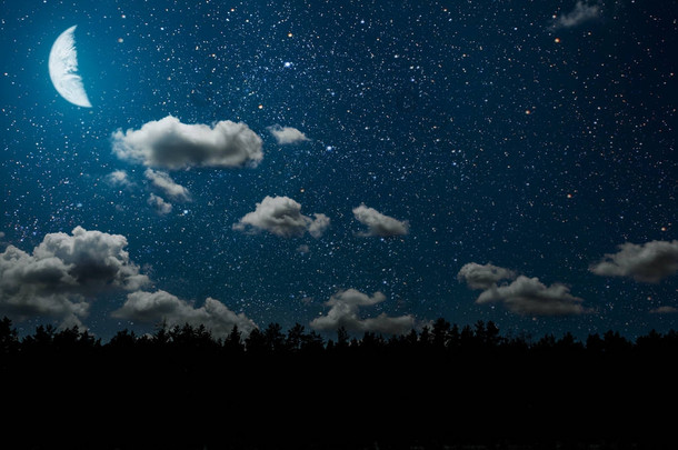 背景、夜空、星辰、云彩.