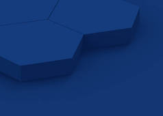 3D蓝暗六边形讲台最小工作室背景。3D几何图形对象图形渲染。在线业务和技术产品的显示.