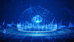 数字数据网络连接云计算和全球通信.5g高速连接数据分析。蓝色背景下传输连接的技术数据二进制代码网络.