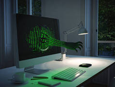 电脑黑客攻击。3d 渲染