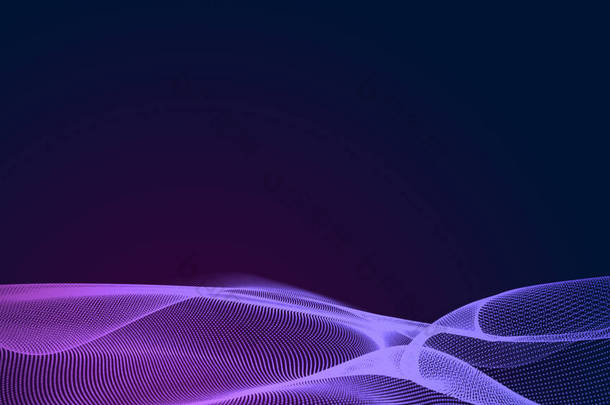 点蓝色紫色波纹光渐变暗背景.摘要技术大数据数字背景.3d渲染.