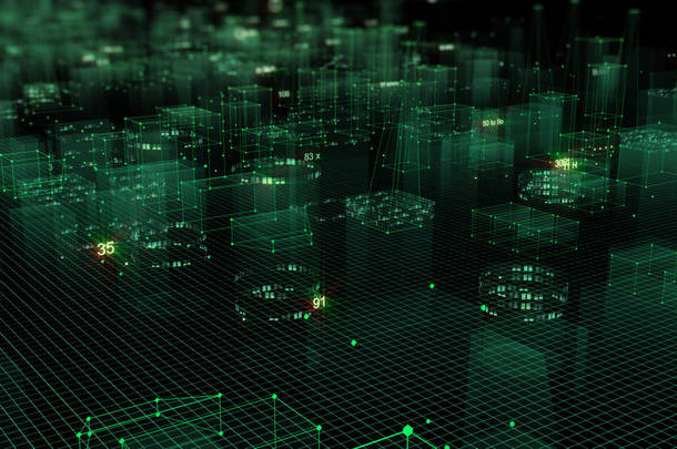 3d 从网络空间的数据、信息空间中的信息存储中呈现抽象的技术数字城市