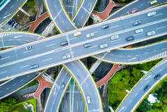 上海市立交桥、高架路口特写鸟瞰图 