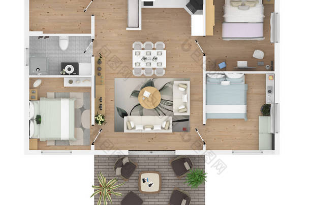 3d rendering of furnished home apartment