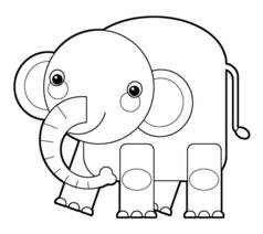 漫画书亚洲场景，白色背景上有大象，带有动物的符号名称。儿童图解