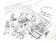 院子里的插图的烧烤晚会