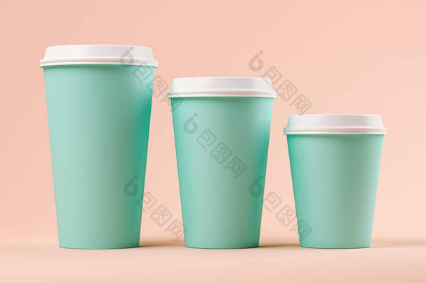 蓝色咖啡杯子在粉红色背景3d 例证