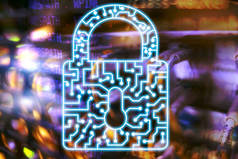 网络安全锁图标信息隐私数据保护互联网和技术概念.