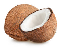 孤立的椰子。整个椰子与一半查出在白色, 与剪裁路径