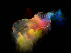 音乐梦系列。乐器、旋律、声音、表演艺术和创造力主题的小提琴与抽象色彩绘画的构图