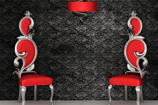 皇家背上装饰壁纸孤立的两个红色椅子