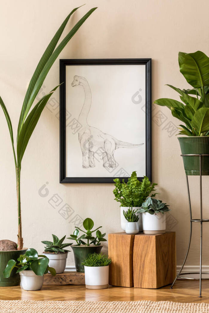 复古工作室的风格素描和绿色植物室内设计图片-包图网企业站