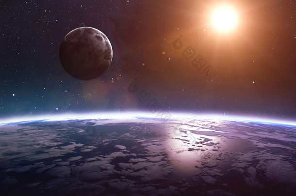 地球和月亮从空间。这幅图像由美国<strong>国家</strong>航空航天局提供的<strong>元素</strong>