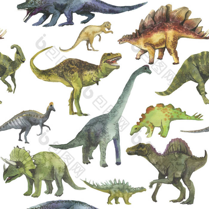 手绘无缝图案与恐龙恐龙模式现实儿童男孩壁
