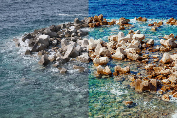图片编辑过程之前和之后的照片。 海岩
