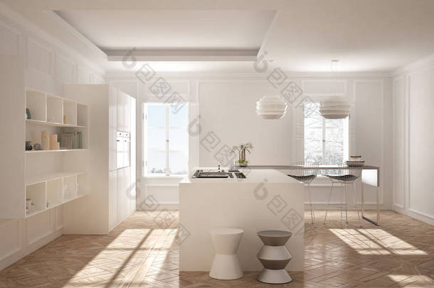 现代厨房<strong>家具经典</strong>房, 旧实木复合地板, minimalis