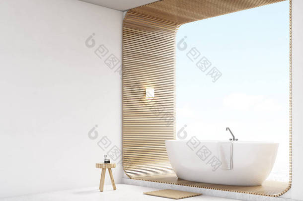 木材白色浴室的侧视图