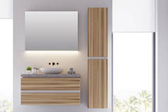 白色和木制浴室水槽