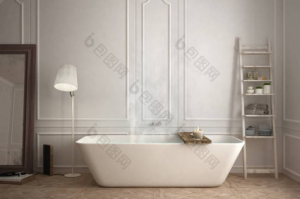 斯堪的纳维亚浴室，白色简约<strong>设计</strong>，酒店温泉