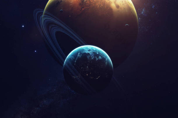 深空想象，行星，恒星和星系在无尽的宇宙元素这张图片由美国宇航局提供