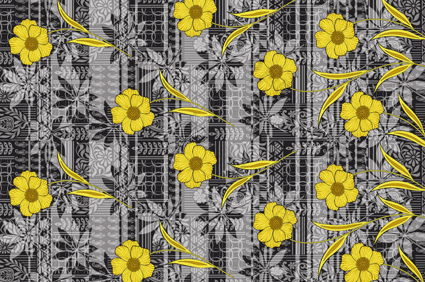无缝数字佩斯利与花卉边框设计