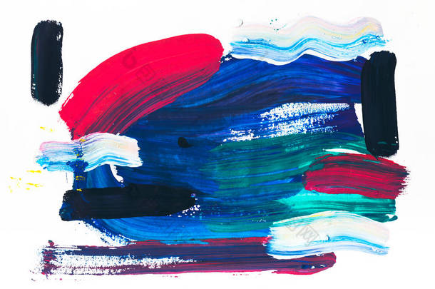 抽象绘画用各种各样的五颜六色的刷子笔触在白色