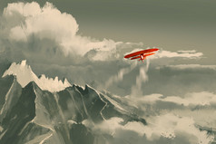 双翼飞机飞过山，插图