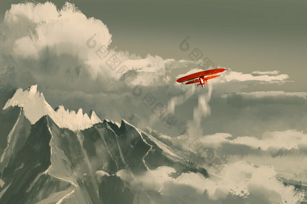 <strong>双翼飞机</strong>飞过山，插图