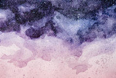 带紫色和粉红色水彩颜料背景的夜空画全帧图像